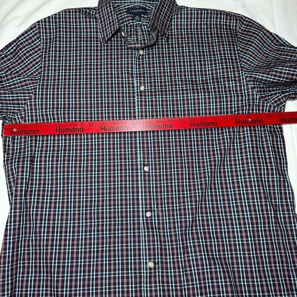 Lands' End Men’s Size XL No Iron Pinpoint Oxford Button Down Shirt Plaid Supima - Picture 5 of 7